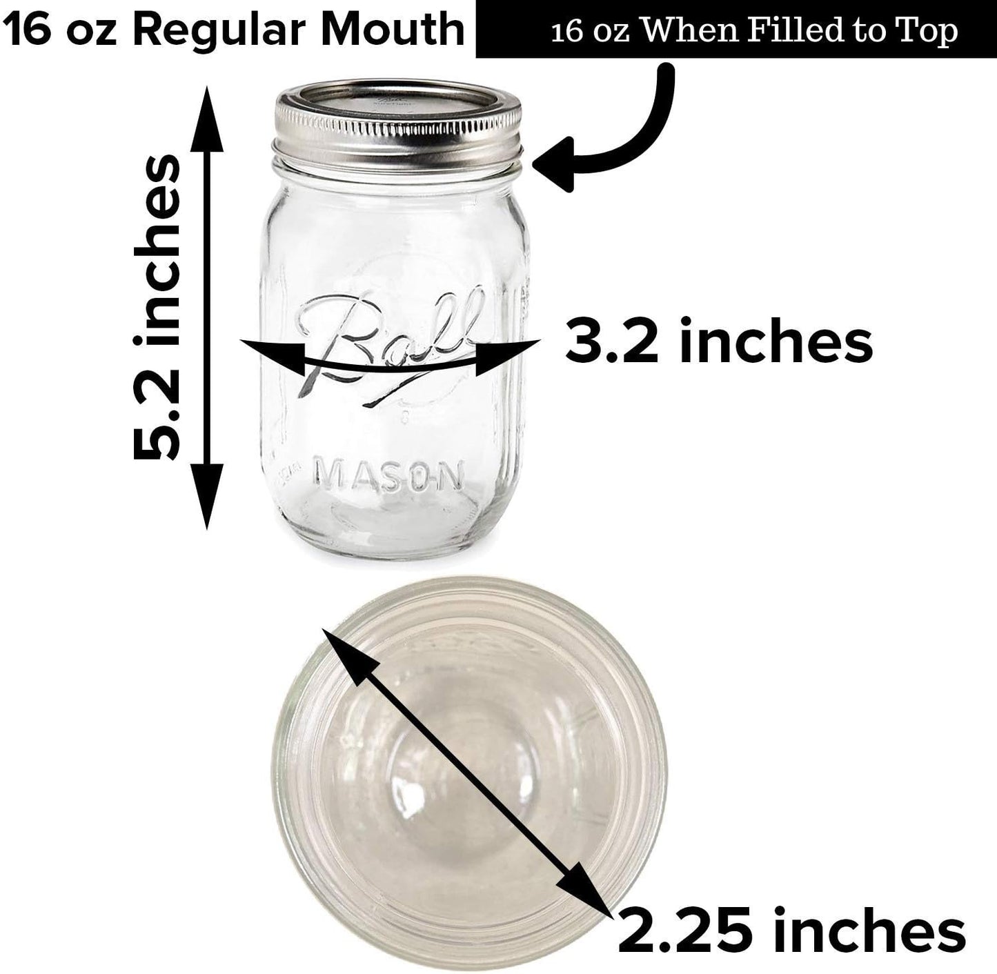 Ball Mason Jars 16 Oz Bundle with Non Slip Jar Opener- Set of 4 16 Ounce Size Mason Jars with Regular Mouth - Canning Glass Jars with Lids, Heritage Collection